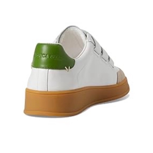 White Leather Sneakers with Green Accents and Gum Sole - Picture 3 of 5